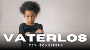 es zeigt einen wütenden bockigen jungen und den text: vaterlos - 75 Prozent scheitern